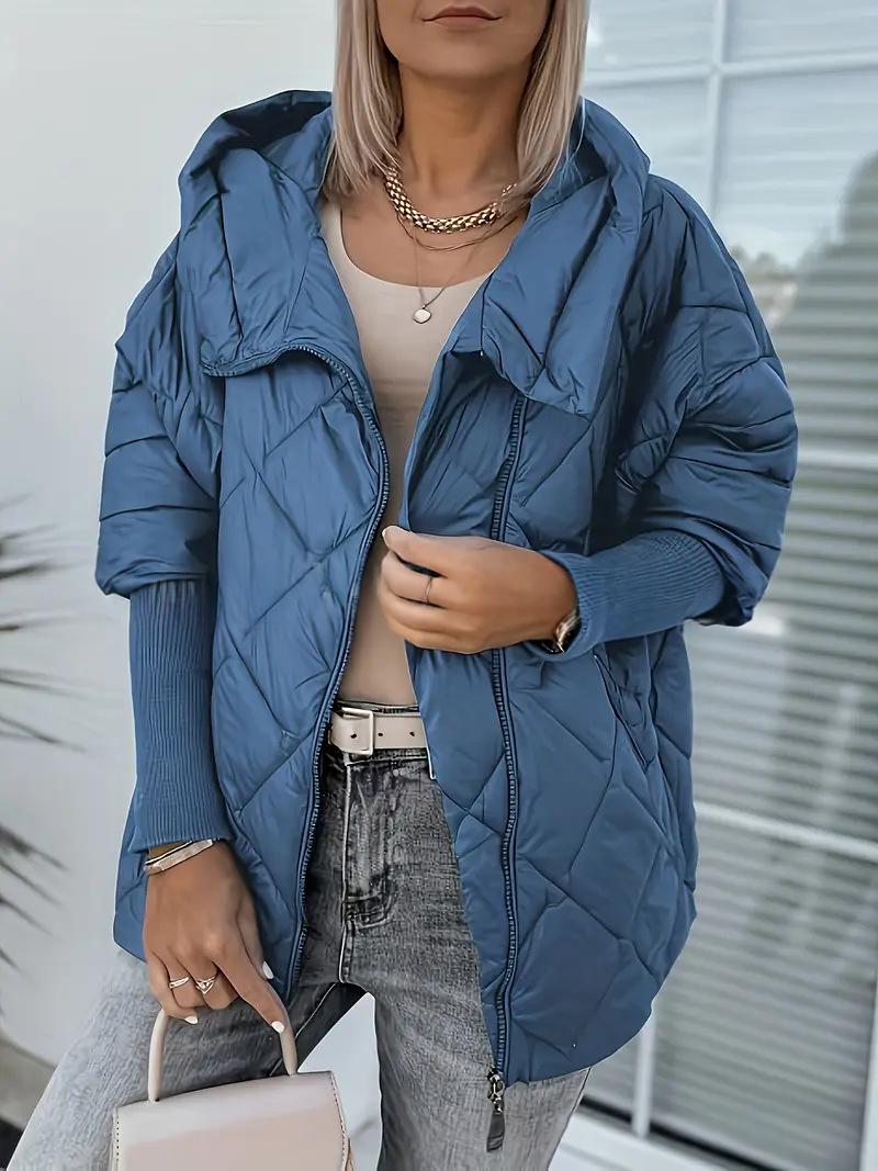 Hooded Zip-up Jacket - Chic Patchwork Design Trench Coat