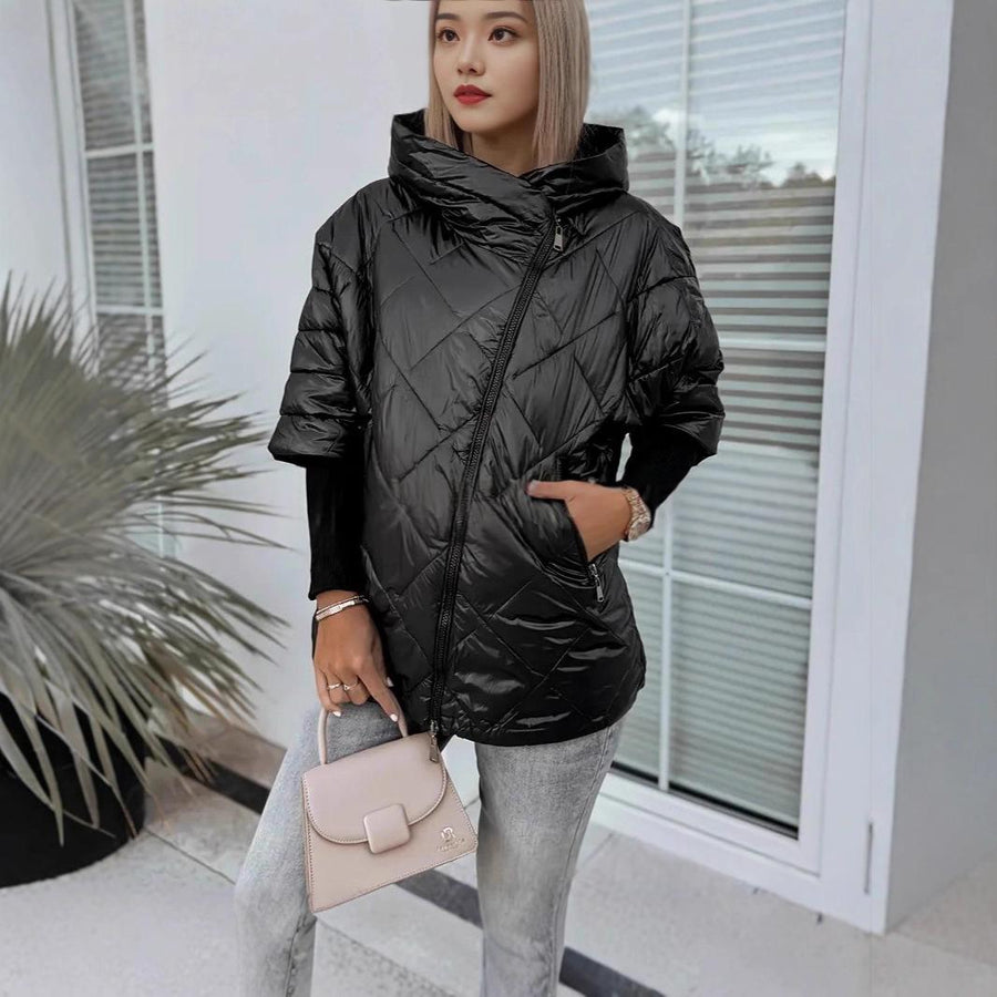 Hooded Zip-up Jacket - Chic Patchwork Design Trench Coat