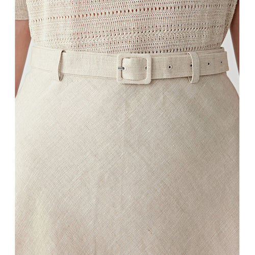Womens Linen A-line Mini Skirt With Defined Waist
