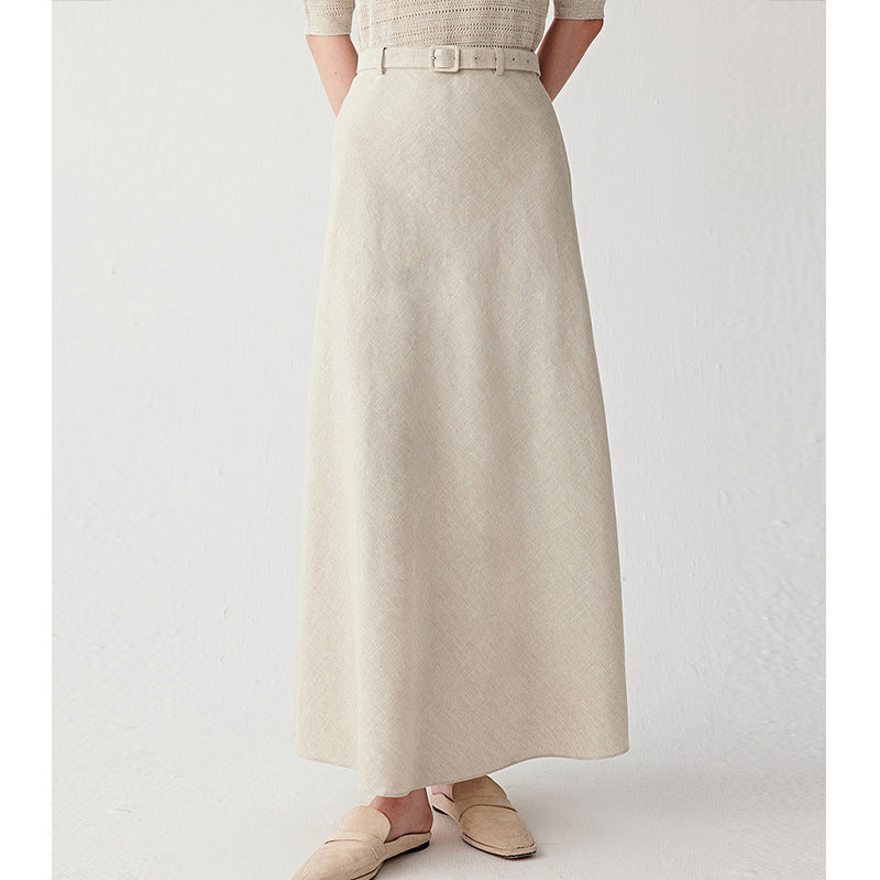 Womens Linen A-line Mini Skirt With Defined Waist