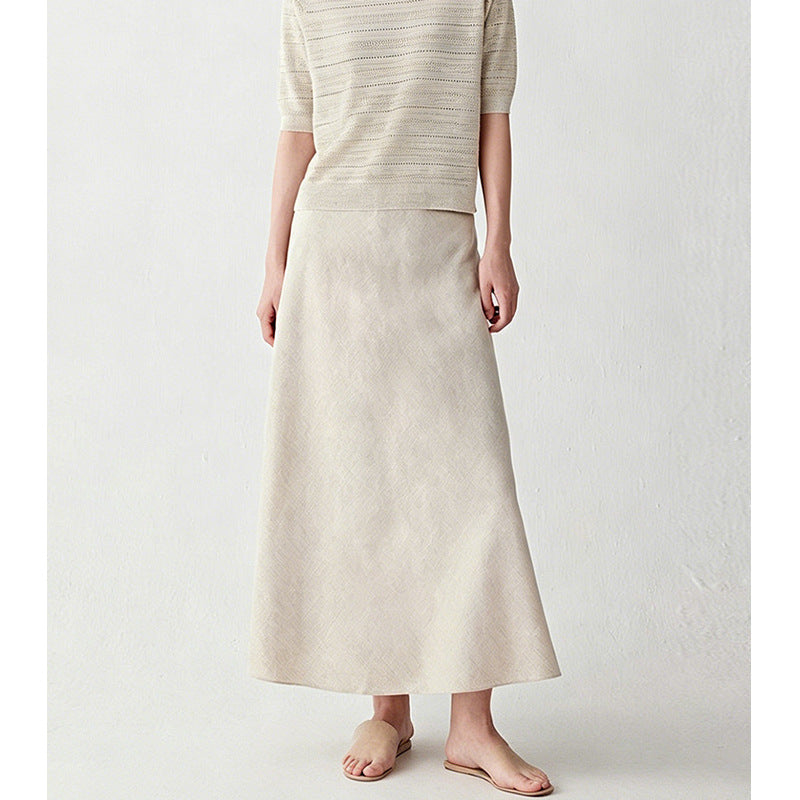 Womens Linen A-line Mini Skirt With Defined Waist