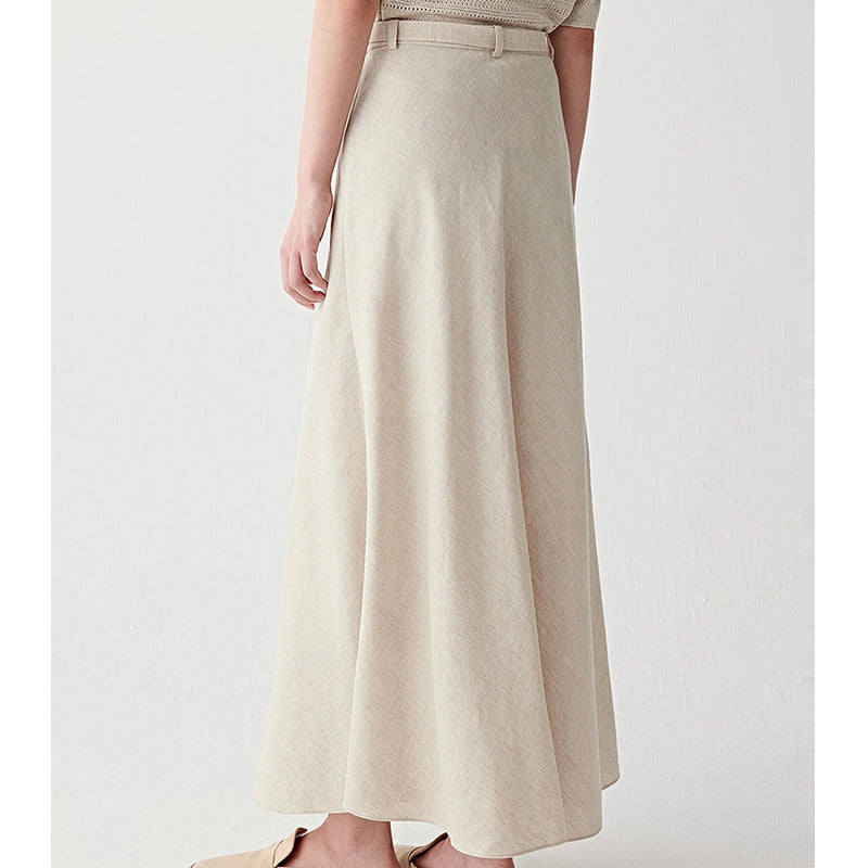 Womens Linen A-line Mini Skirt With Defined Waist