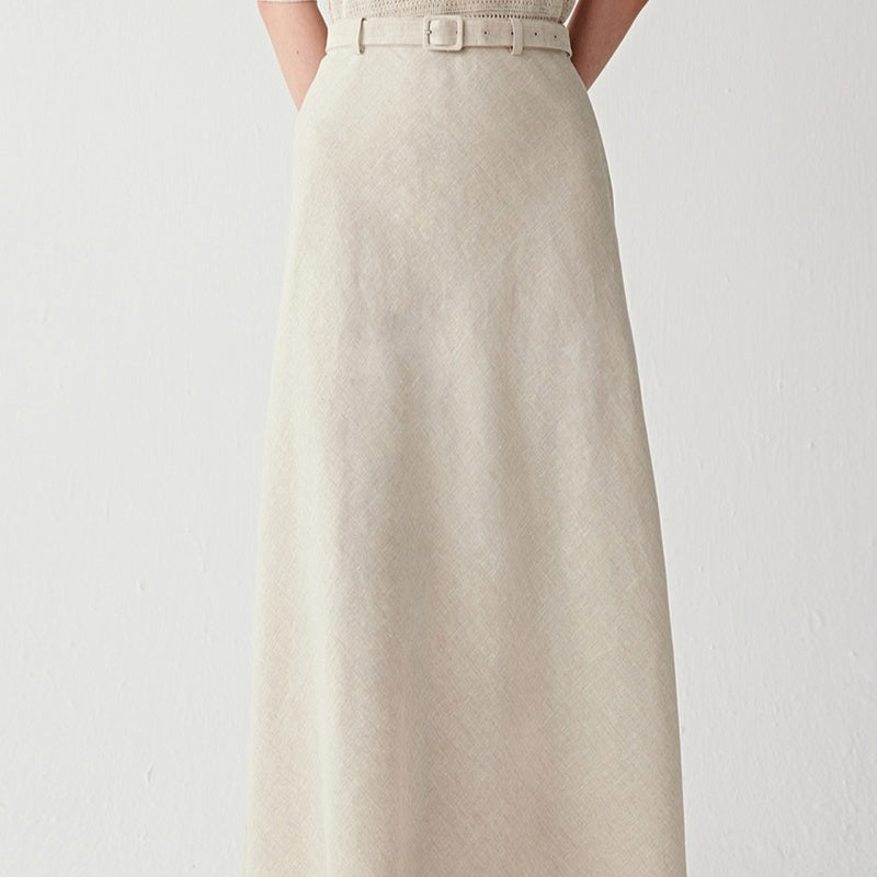 Womens Linen A-line Mini Skirt With Defined Waist