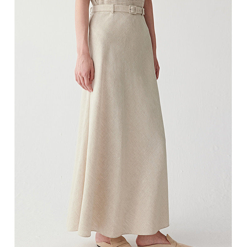 Womens Linen A-line Mini Skirt With Defined Waist