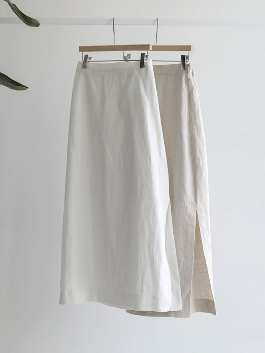 Womens Linen Straight Skirt With Side Slits - Trendy Mini Skirt