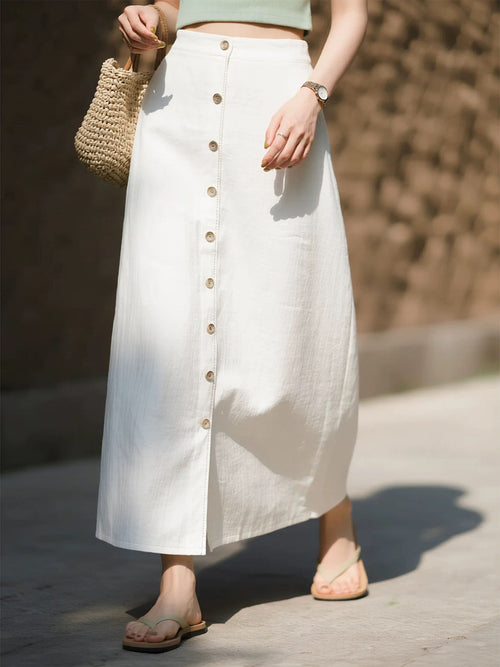 Stylish White High-end Linen Skirt for Women