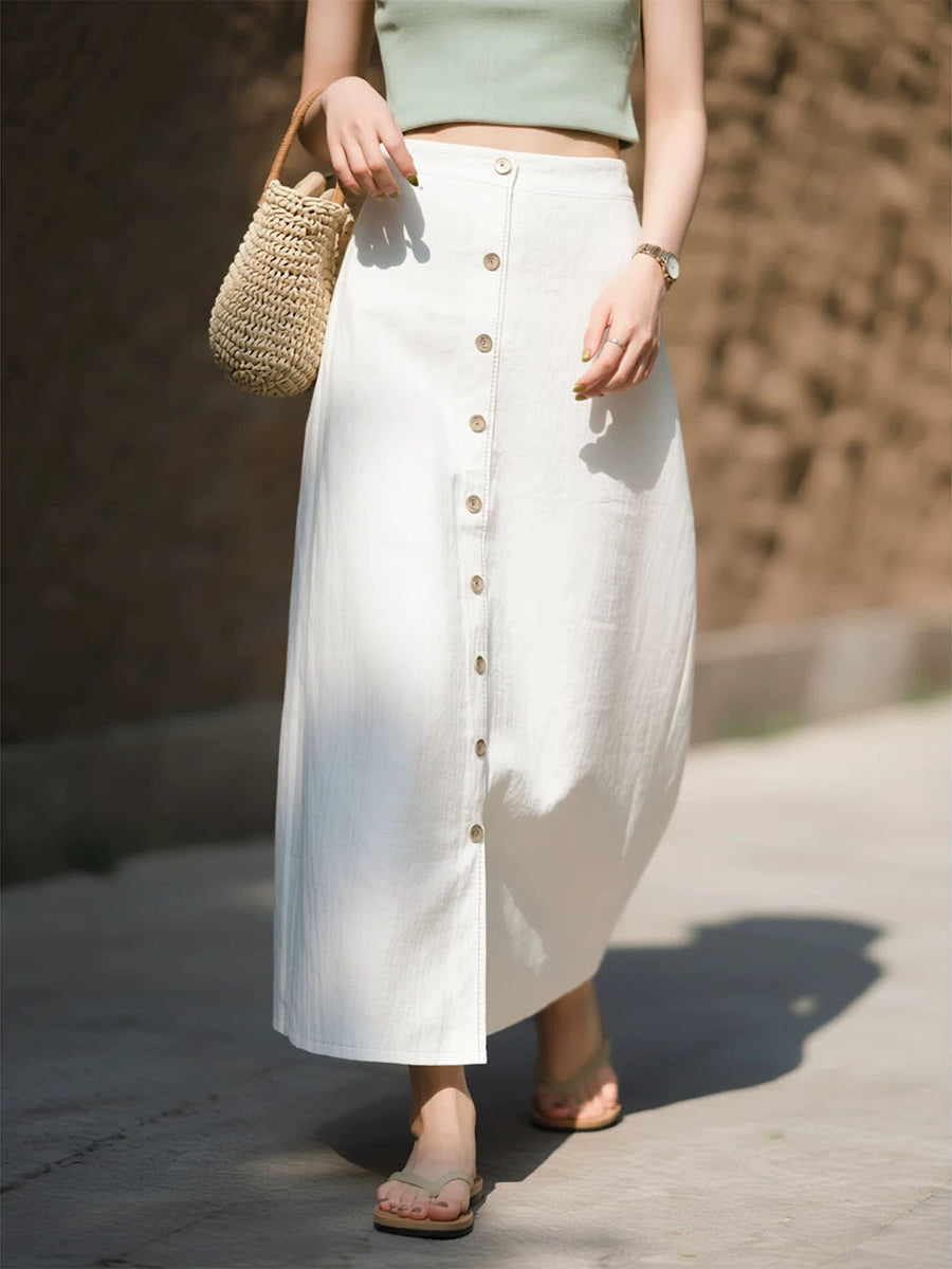Stylish White High-end Linen Skirt for Women