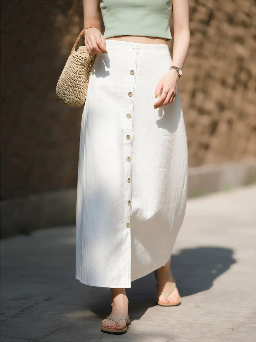 Stylish White High-end Linen Skirt for Women