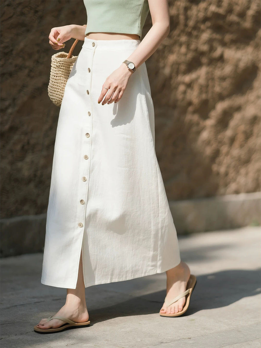 Stylish White High-end Linen Skirt for Women