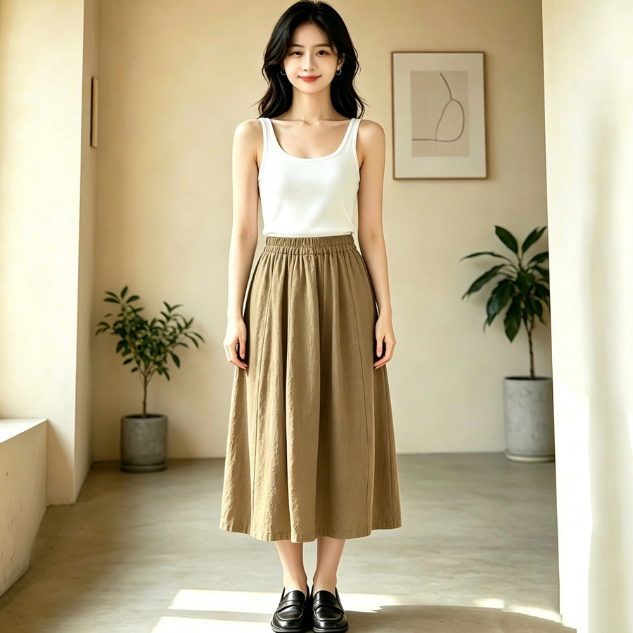 Simple Solid-Color Artistic Mini Skirt for Women