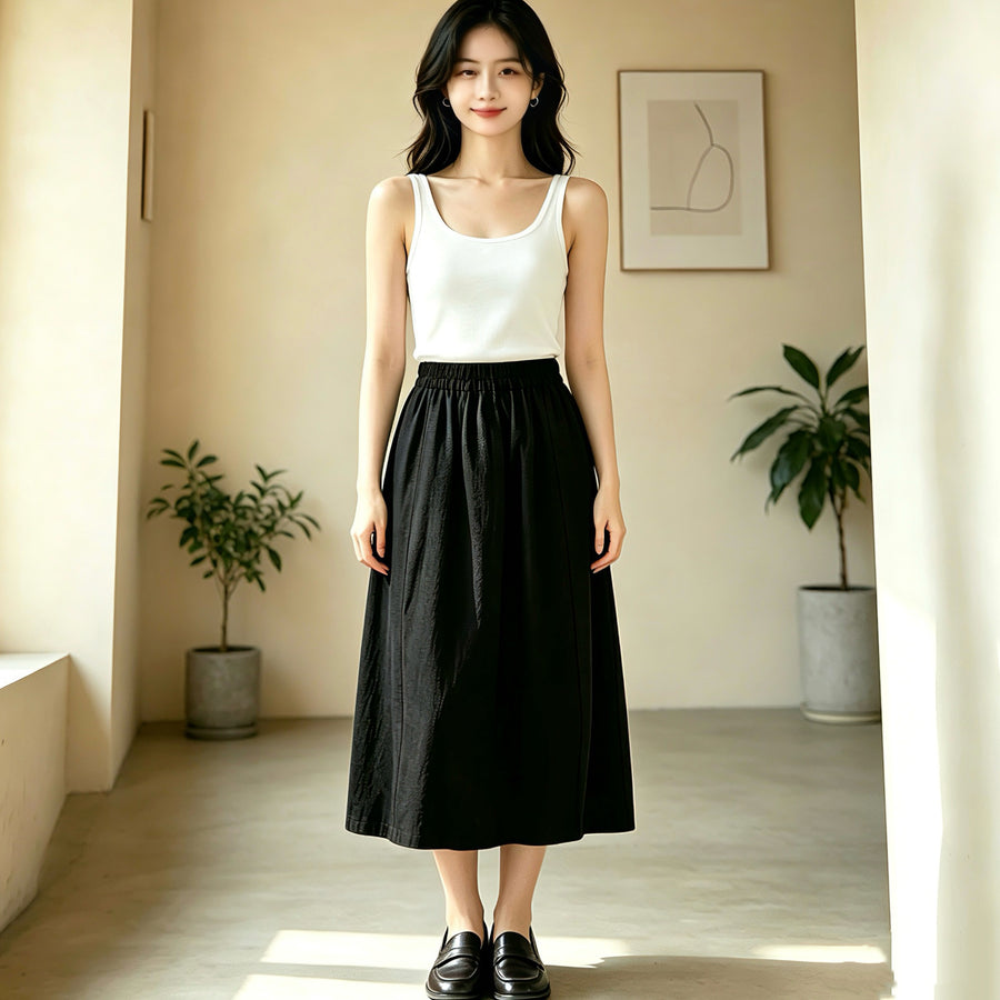 Simple Solid-Color Artistic Mini Skirt for Women