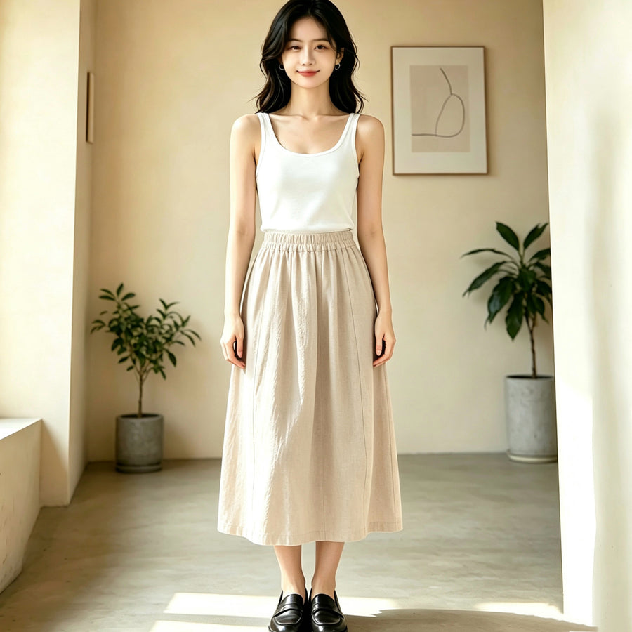 Simple Solid-Color Artistic Mini Skirt for Women