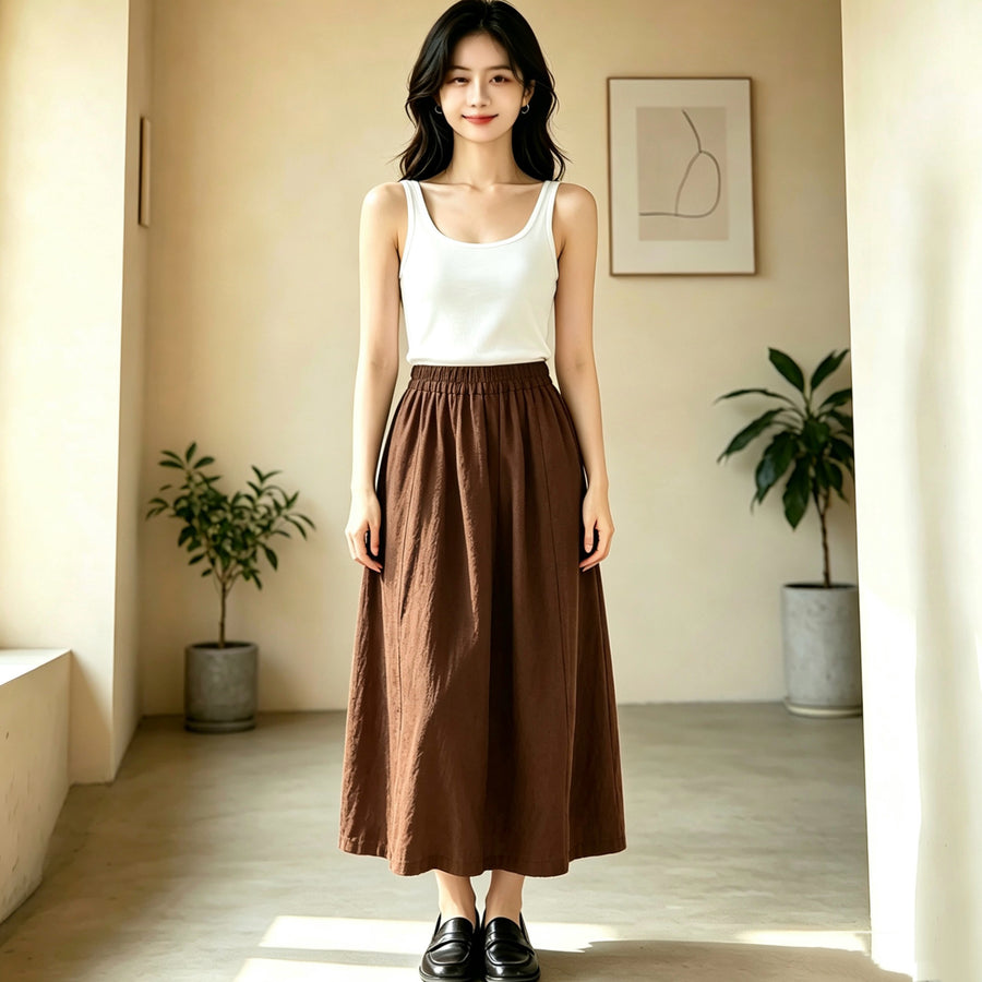 Simple Solid-Color Artistic Mini Skirt for Women