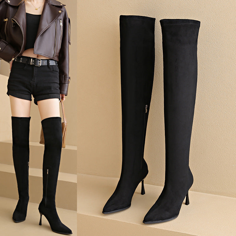 Plus-Size High-Heeled Slimming Long Boots for Women