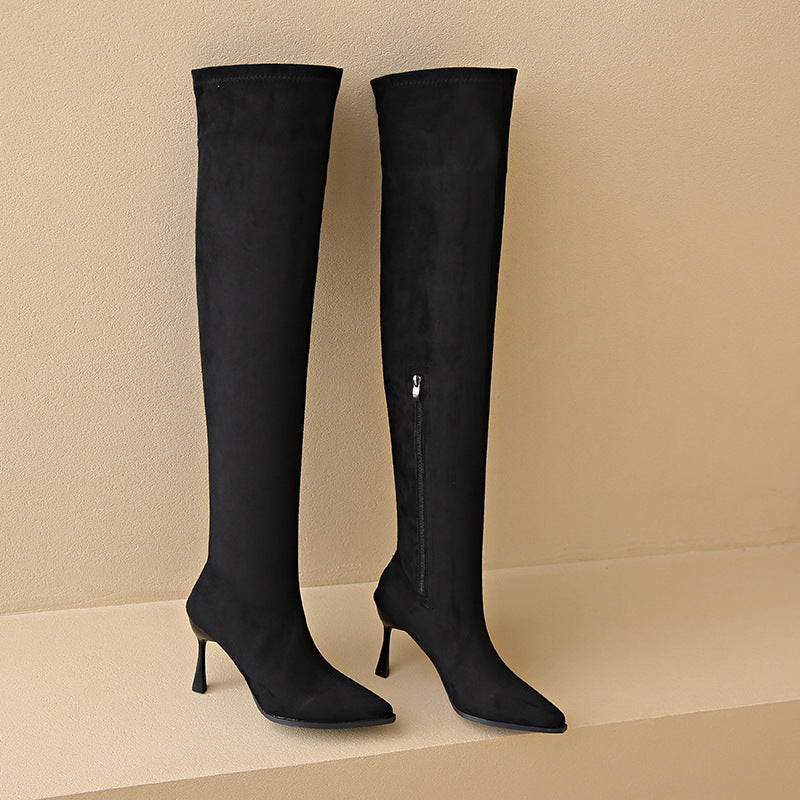 Plus-Size High-Heeled Slimming Long Boots for Women