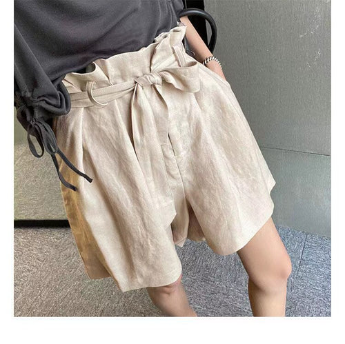 High-waisted Cotton-linen Shorts for Women - Trendy Comfort