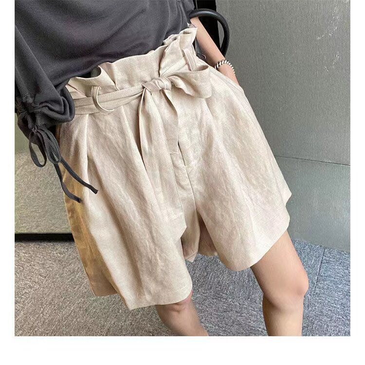 High-waisted Cotton-linen Shorts for Women - Trendy Comfort