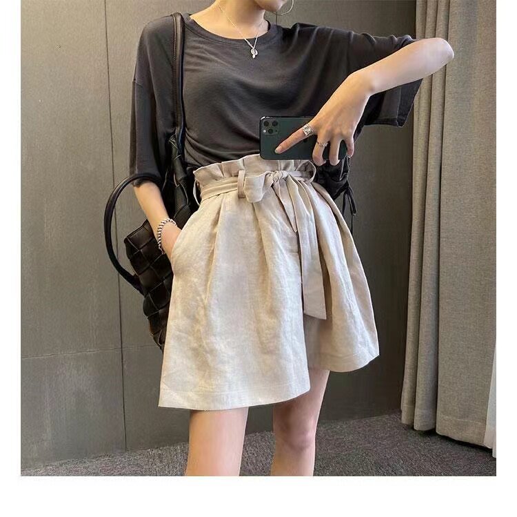 High-waisted Cotton-linen Shorts for Women - Trendy Comfort