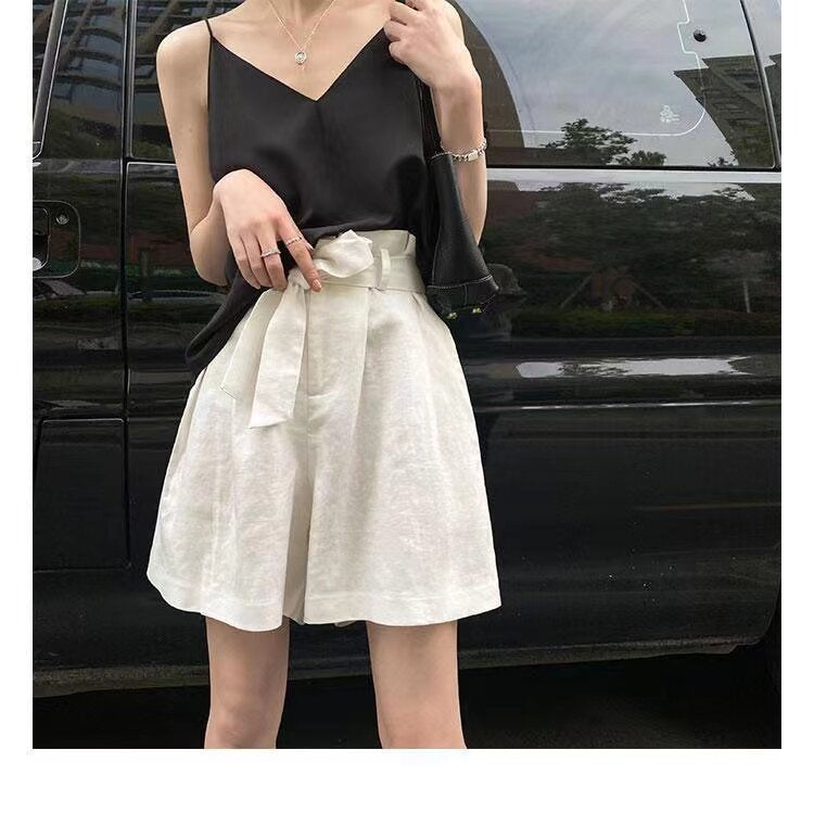 High-waisted Cotton-linen Shorts for Women - Trendy Comfort