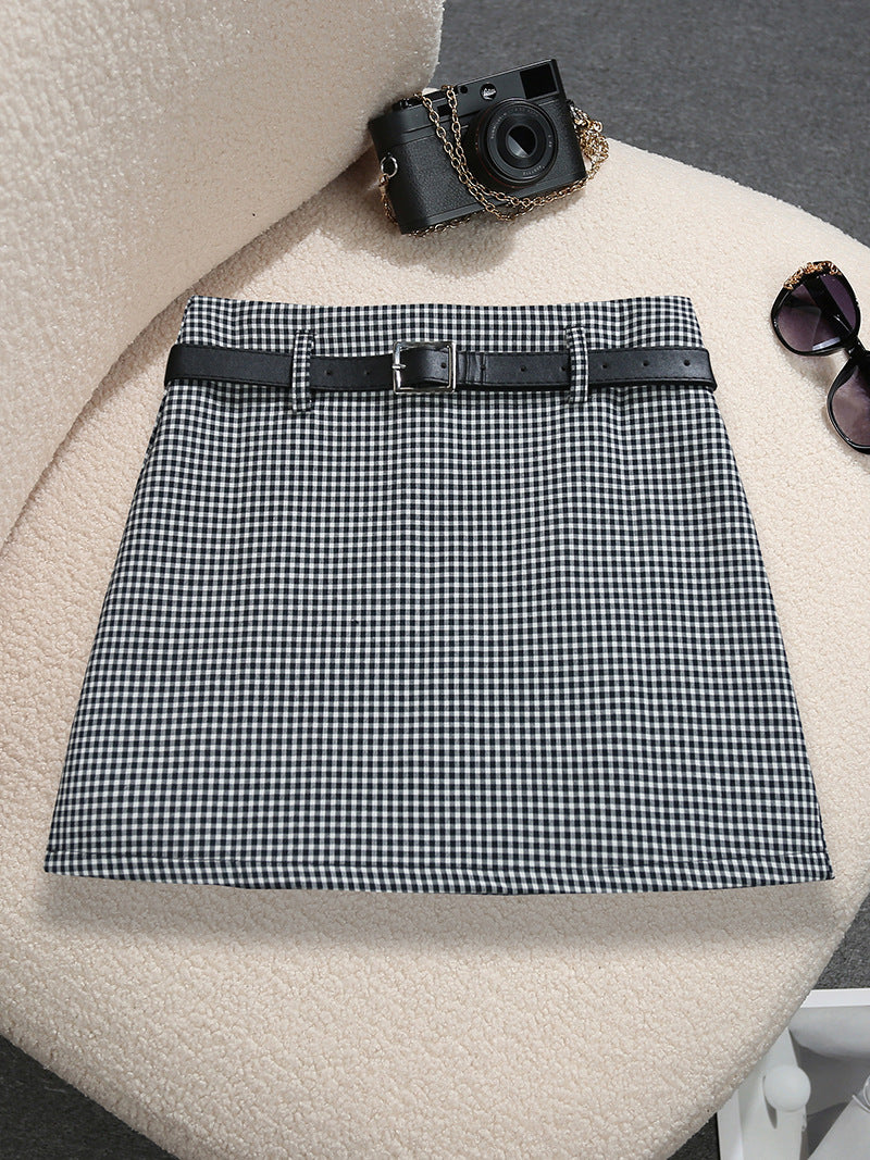 Womens Houndstooth Casual Maxi Skirt With Belt