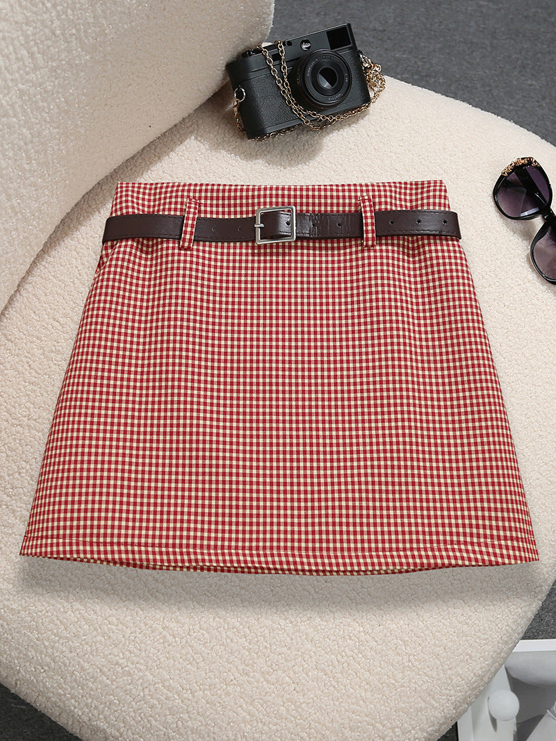 Womens Houndstooth Casual Maxi Skirt With Belt