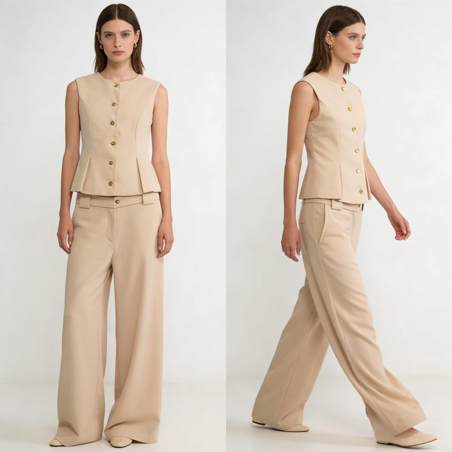 Womens Summer Casual Wide-leg Long Pants Set for Comfort