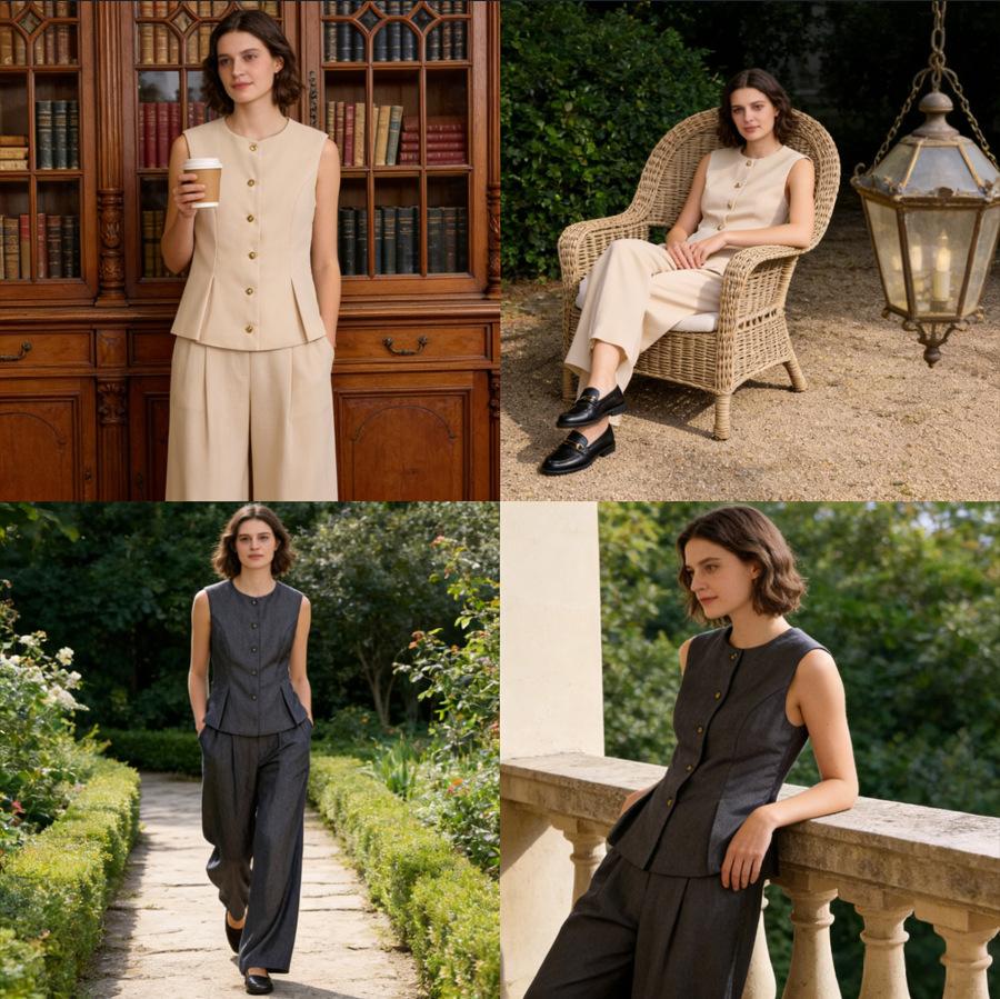 Womens Summer Casual Wide-leg Long Pants Set for Comfort