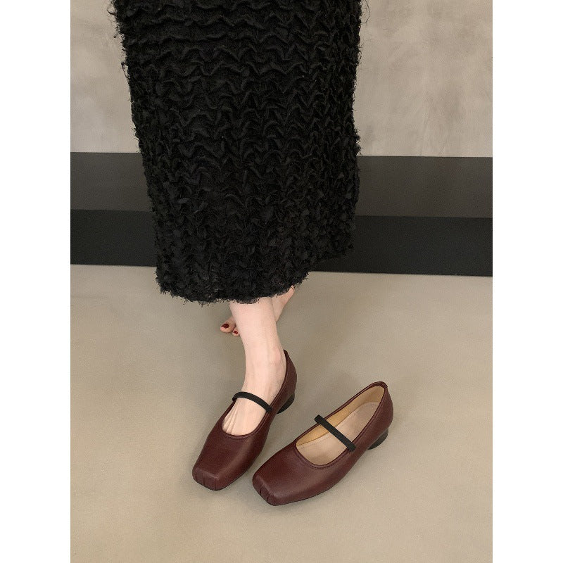 Ballet Flats Retro Square-Toe Chunky-Heel Pumps