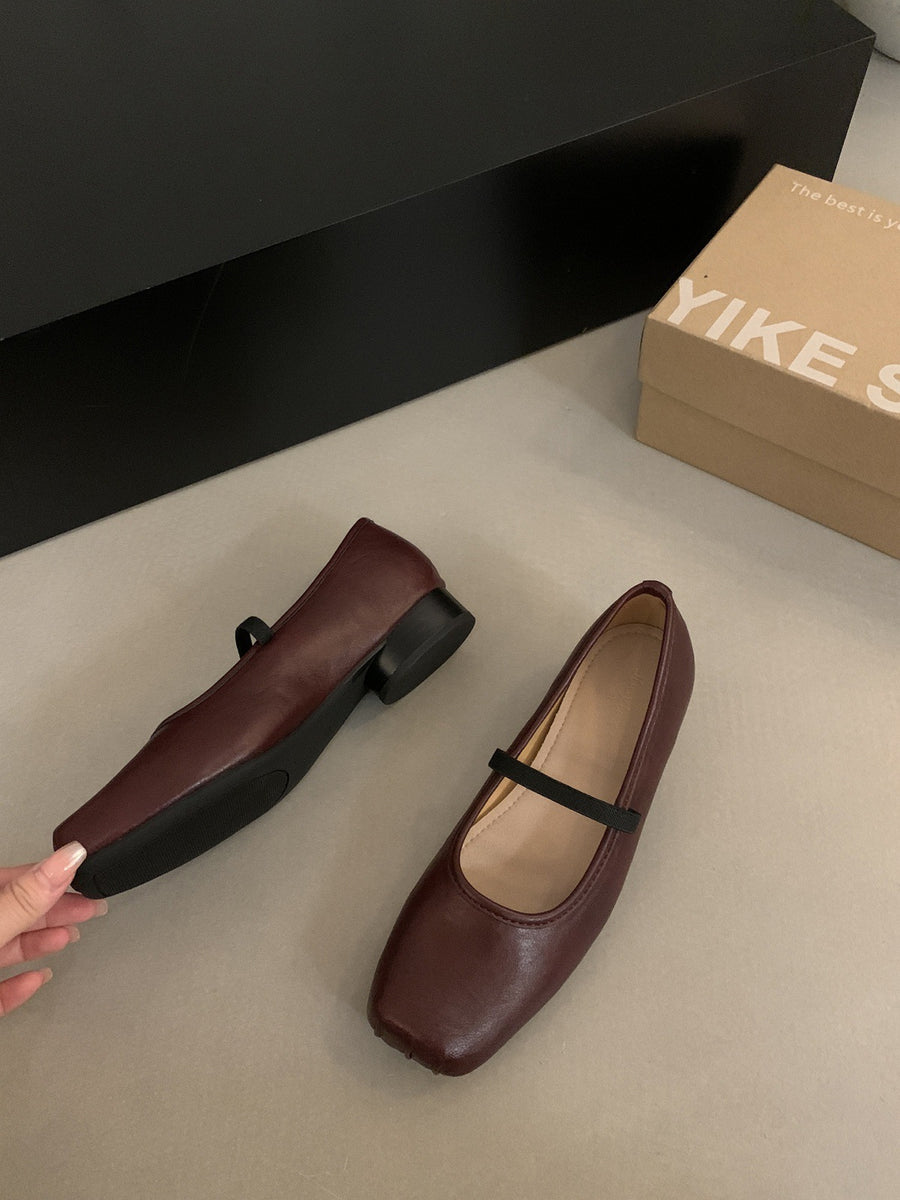 Ballet Flats Retro Square-Toe Chunky-Heel Pumps