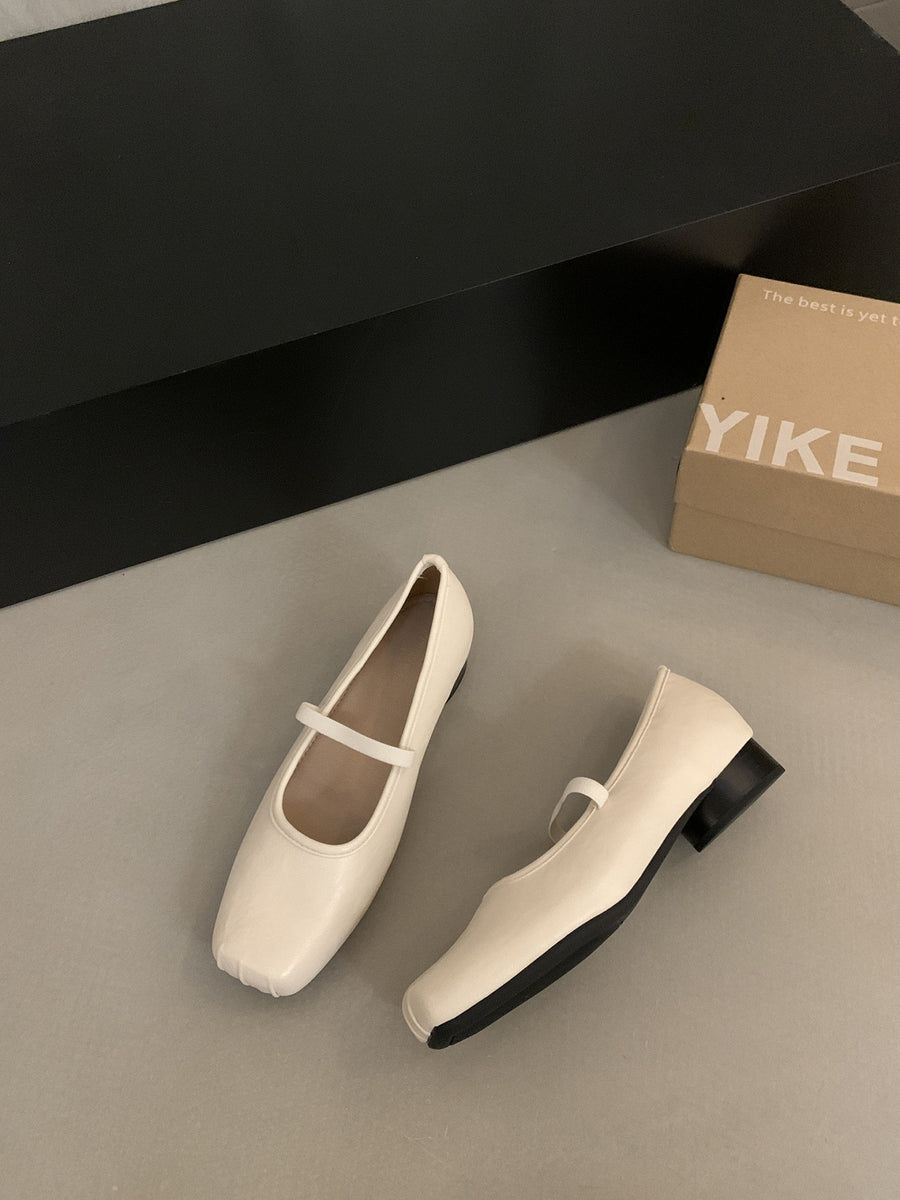 Ballet Flats Retro Square-Toe Chunky-Heel Pumps