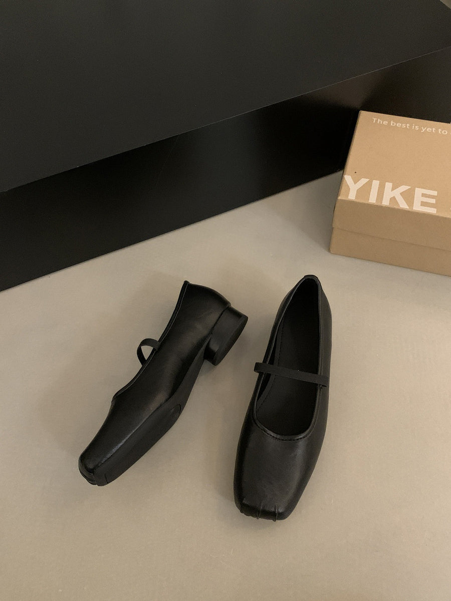 Ballet Flats Retro Square-Toe Chunky-Heel Pumps