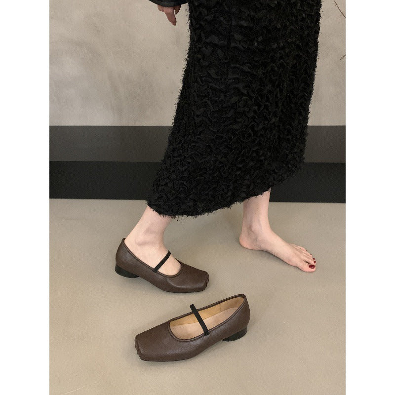 Ballet Flats Retro Square-Toe Chunky-Heel Pumps