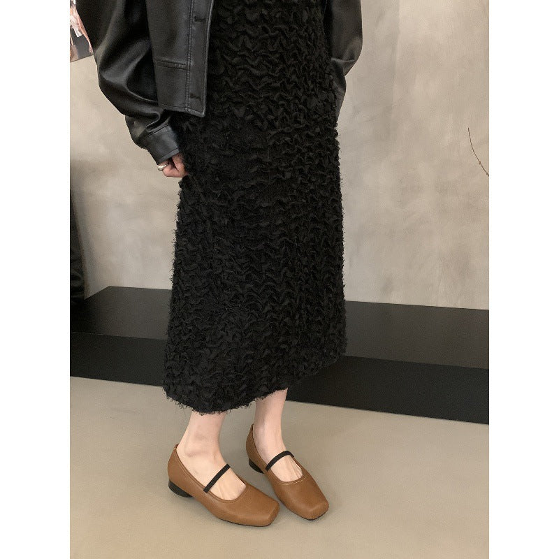 Ballet Flats Retro Square-Toe Chunky-Heel Pumps