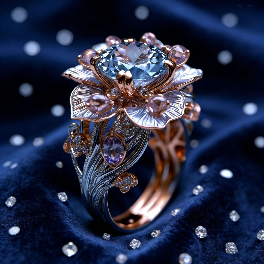 Retro Court-style Two-tone Lotus Statement Ring