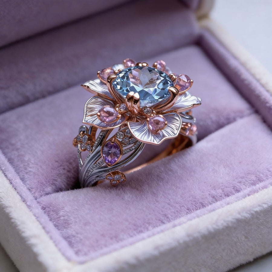 Retro Court-style Two-tone Lotus Statement Ring