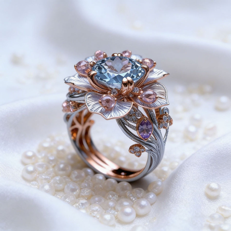 Retro Court-style Two-tone Lotus Statement Ring