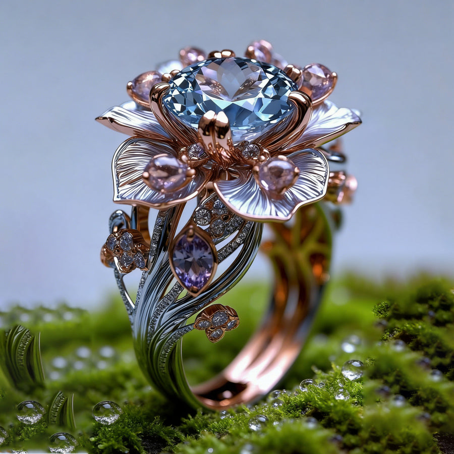 Retro Court-style Two-tone Lotus Statement Ring
