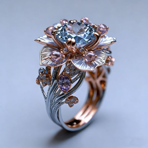 Retro Court-style Two-tone Lotus Statement Ring