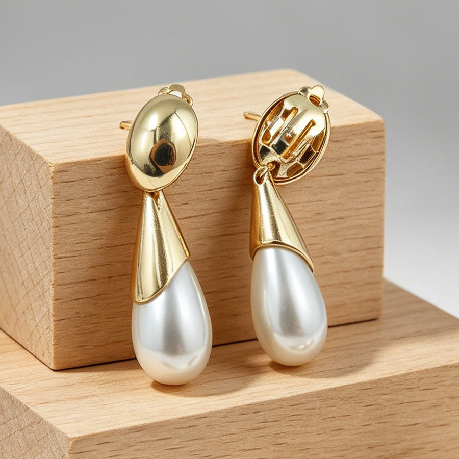 French-style Minimalist Pearl Drop Earrings with Rhinestones