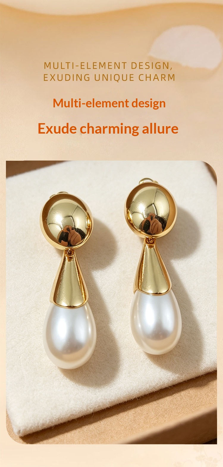 French-style Minimalist Pearl Drop Earrings with Rhinestones