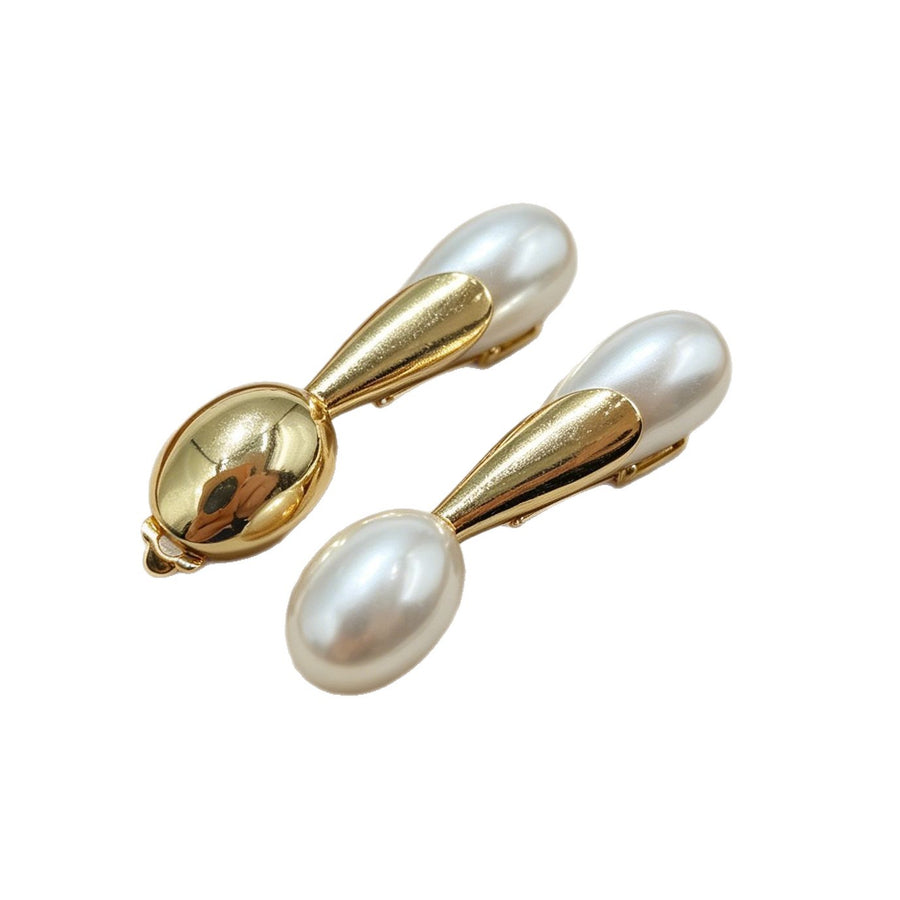 French-style Minimalist Pearl Drop Earrings with Rhinestones