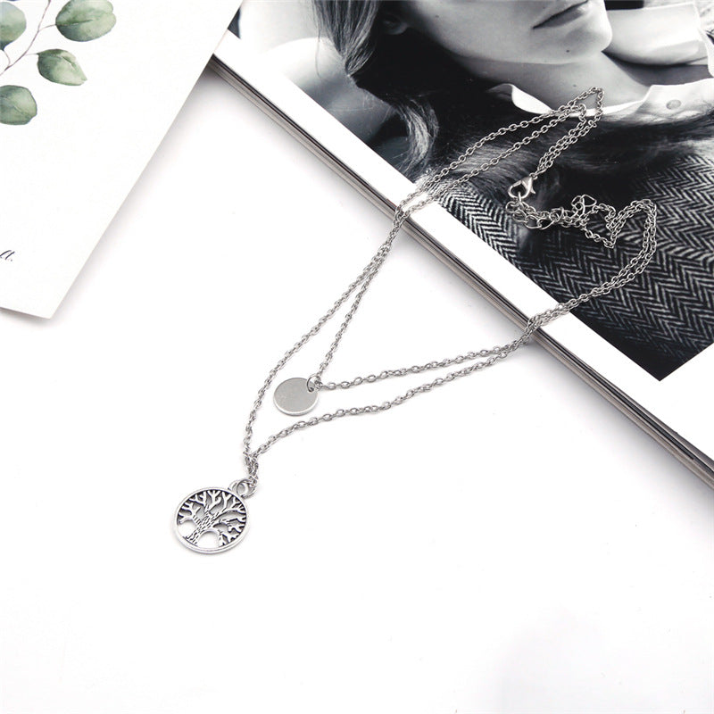 Fashionable Hollow-Out Wishing Tree Double-Layered Necklace