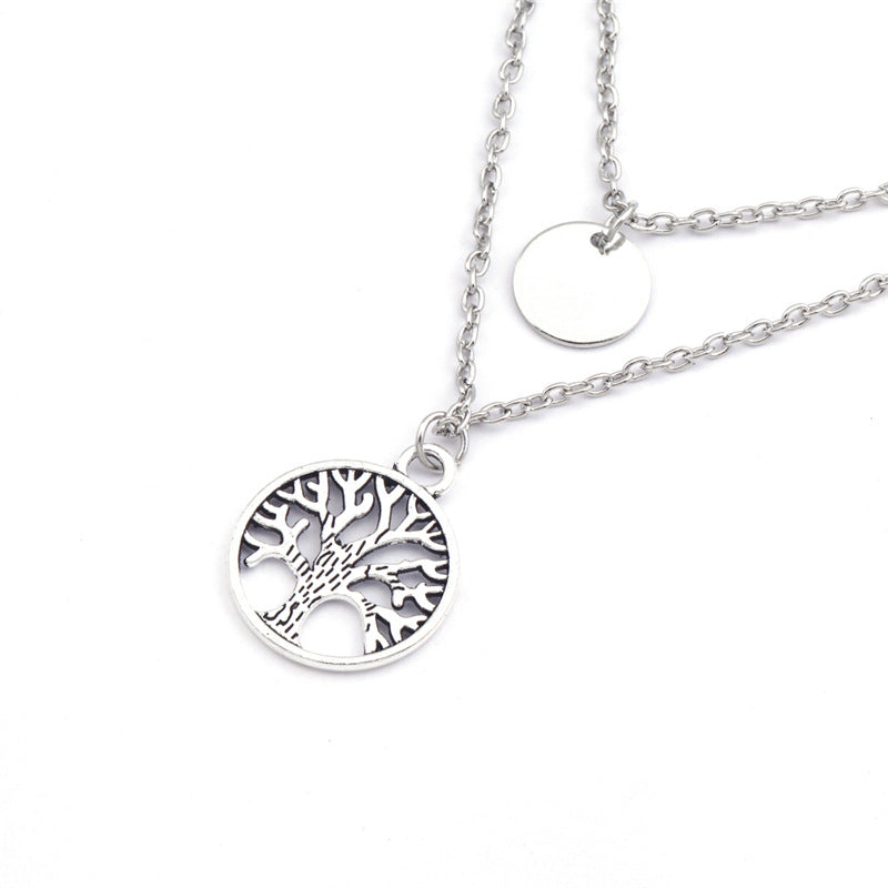Fashionable Hollow-Out Wishing Tree Double-Layered Necklace