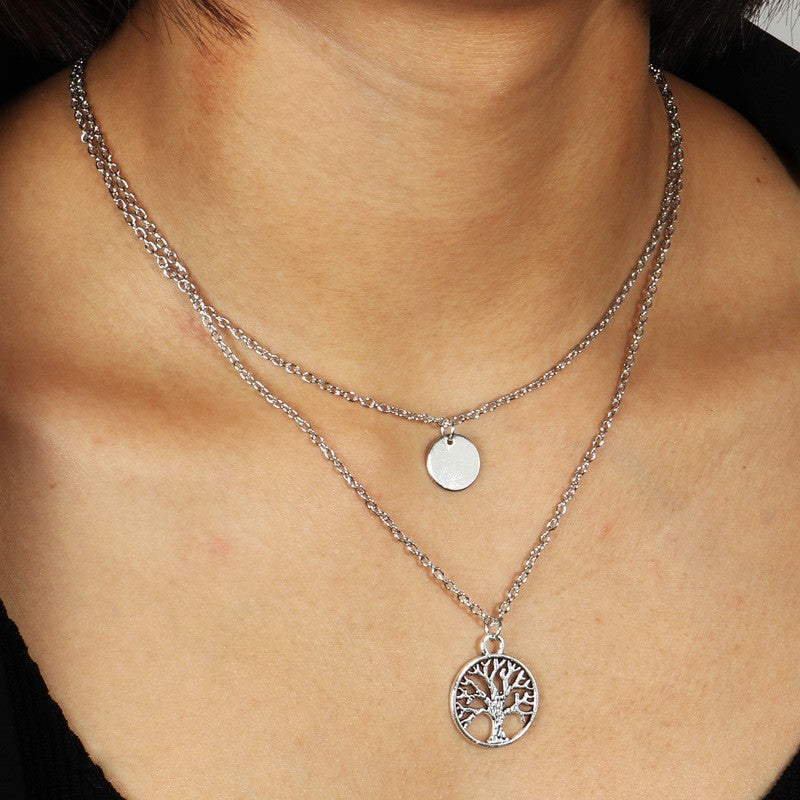 Fashionable Hollow-Out Wishing Tree Double-Layered Necklace