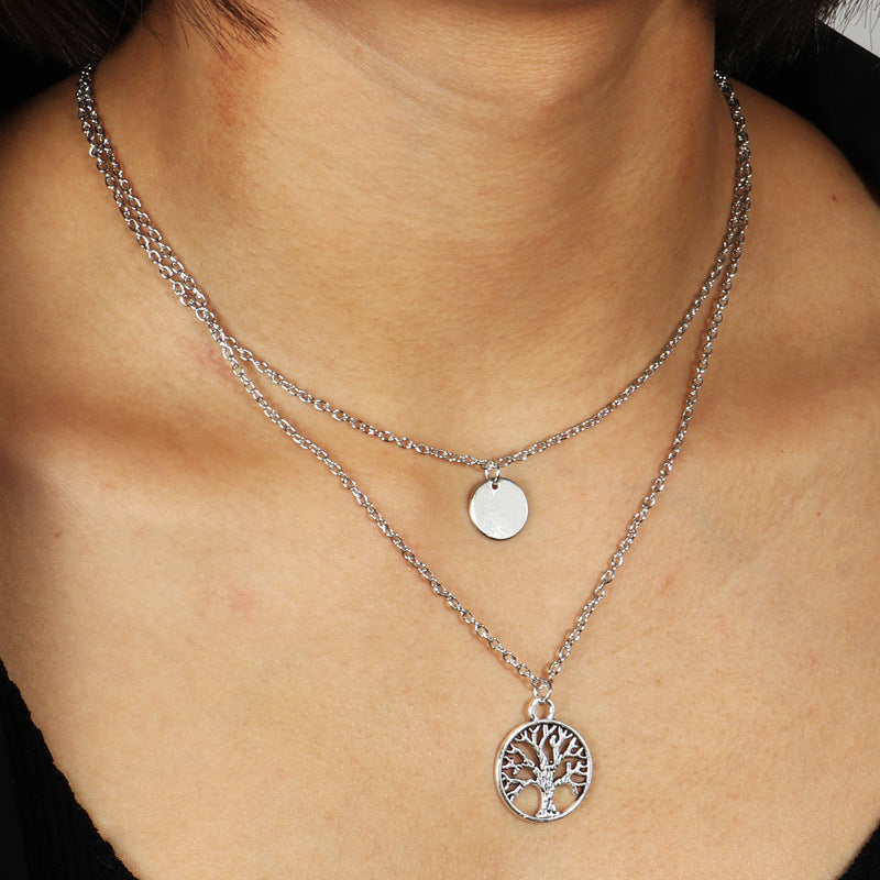 Fashionable Hollow-Out Wishing Tree Double-Layered Necklace