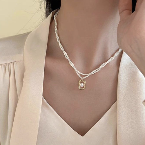 Stylish Double-Wrap Pearl Necklace - Layered Necklace for Women