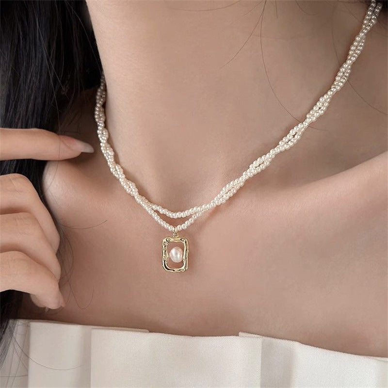Stylish Double-Wrap Pearl Necklace - Layered Necklace for Women