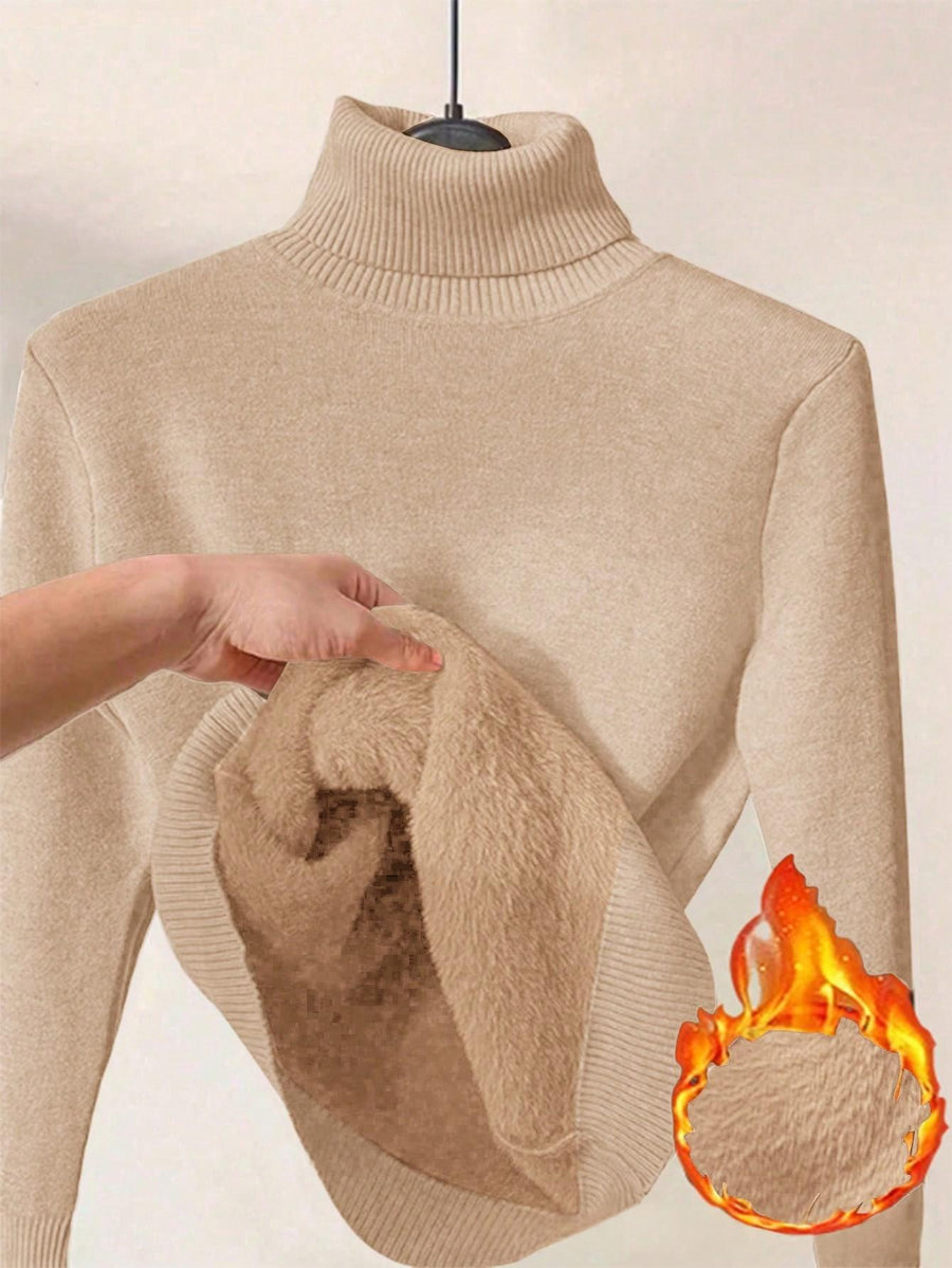 Womens Solid-Color Thermal Turtleneck Sweater Dress