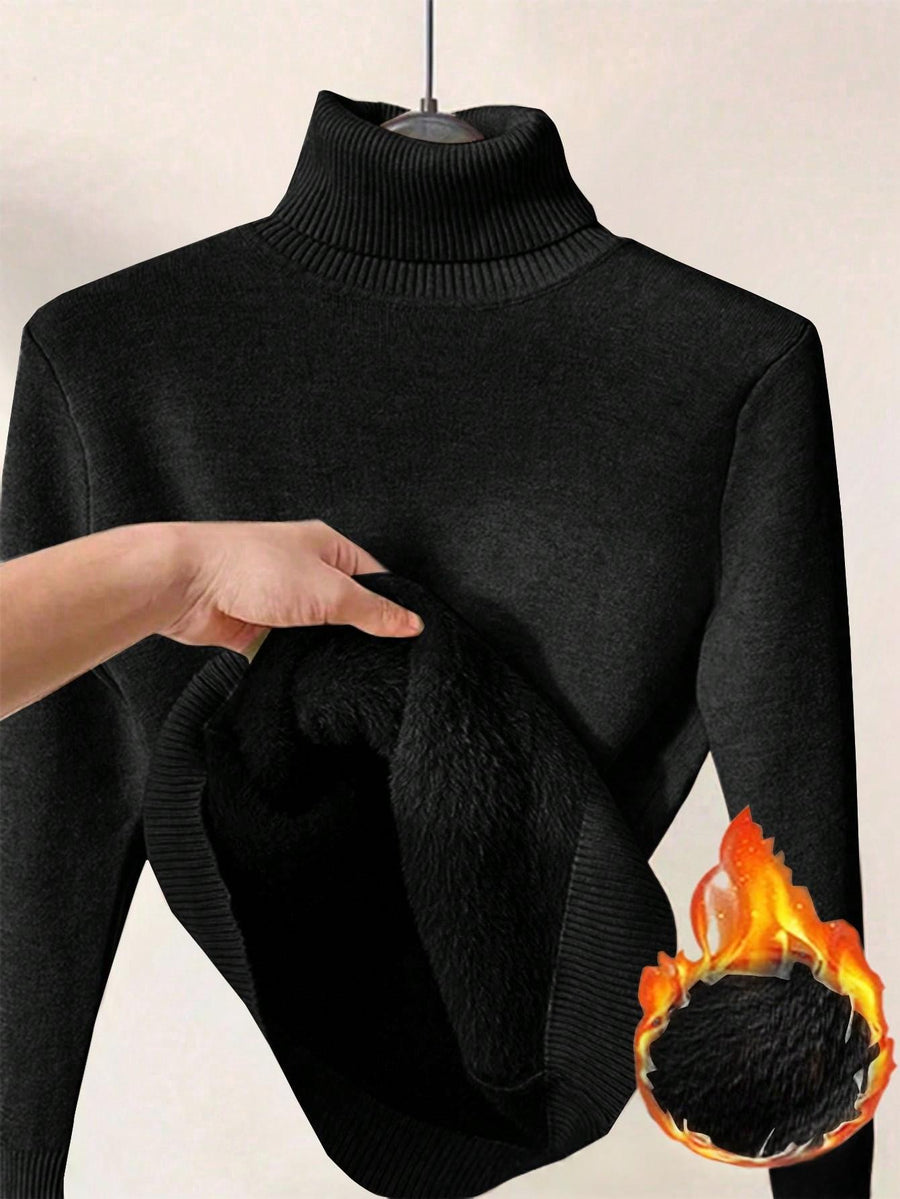 Womens Solid-Color Thermal Turtleneck Sweater Dress