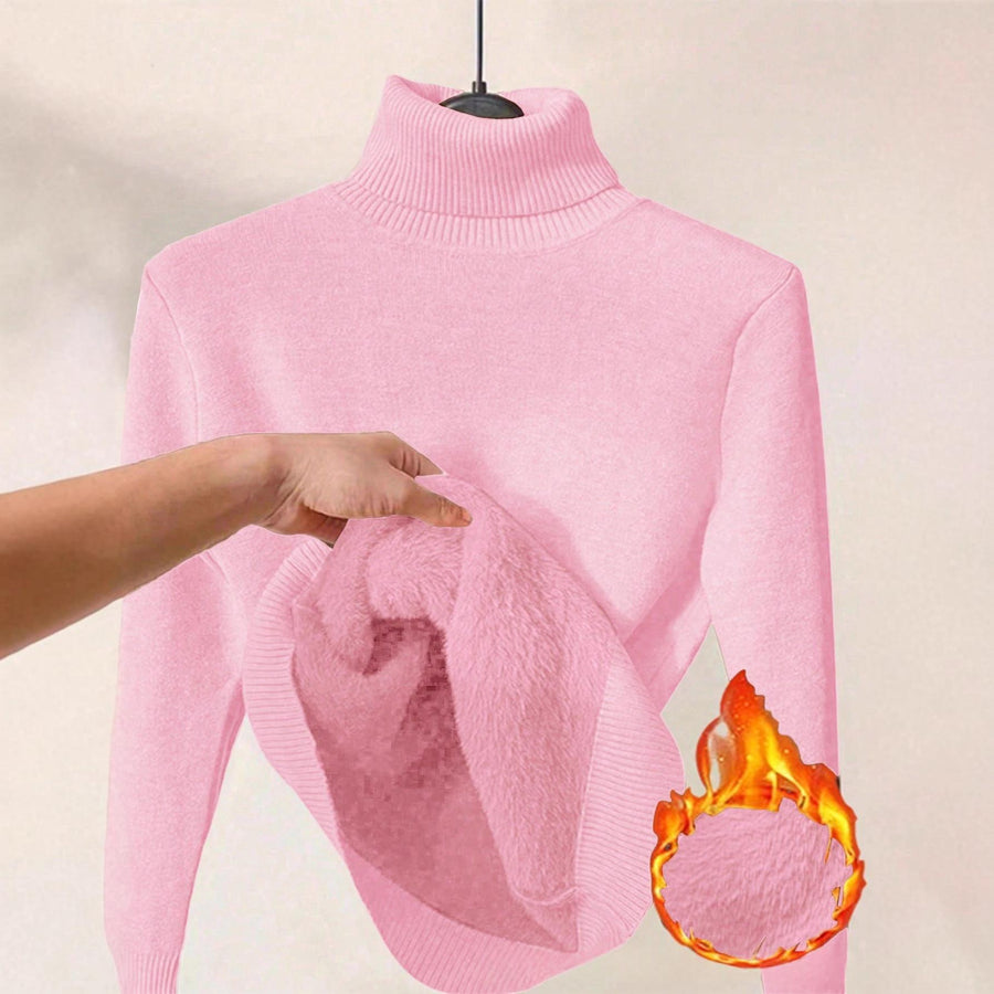 Womens Solid-Color Thermal Turtleneck Sweater Dress